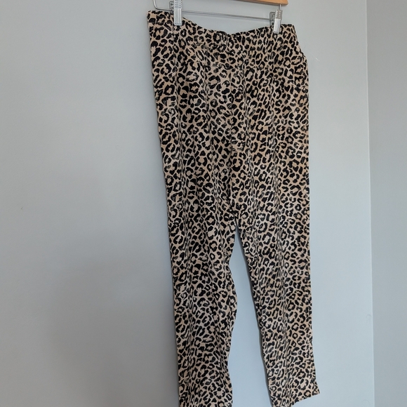 Rebecca Taylor Leopard Print Straight Leg Pants Cheetah Elastic Waist Size 6 - Picture 4 of 8